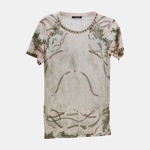 Balmain Pink Printed Linen Knit Top S